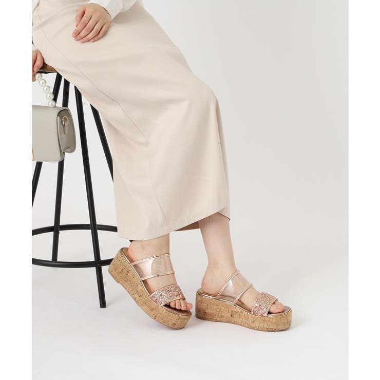 グリッター×クリアベルト 厚底コルクサンダル[品番：WRDW0218322