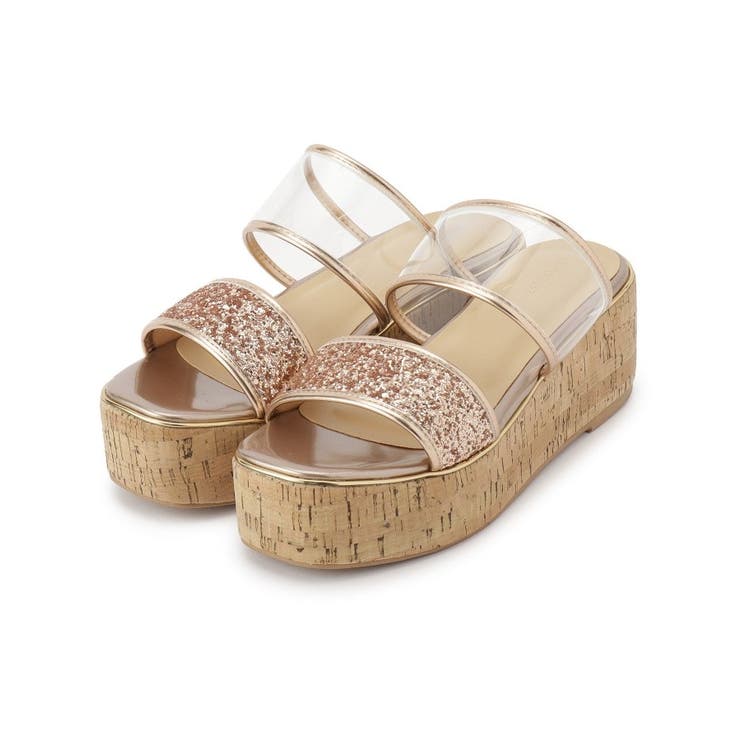 グリッター×クリアベルト 厚底コルクサンダル[品番：WRDW0218322