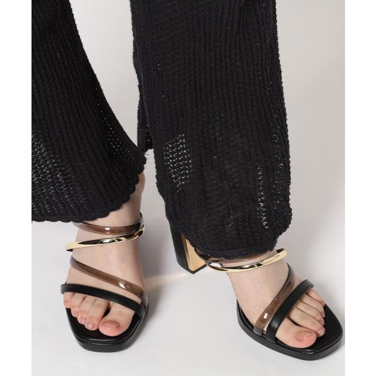 ブラック(019) | クリア×メタリックラインコンビヒールサンダル | ESPERANZA