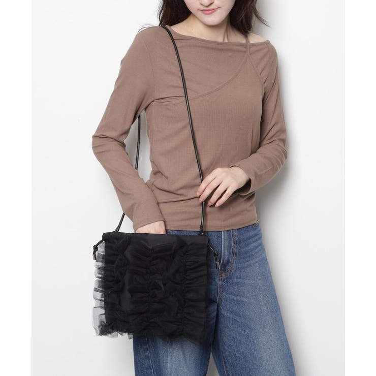 ブラック(019) | チュールフリル巾着ショルダーバッグ | ESPERANZA