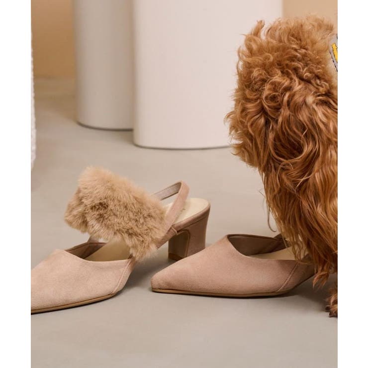 ベージュ(152) | 【Fur Collection】ファー付き2WAYスリングバックミュールパンプス | ESPERANZA