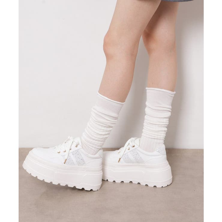 ホワイト(001) | ラメライン厚底スニーカー | ESPERANZA