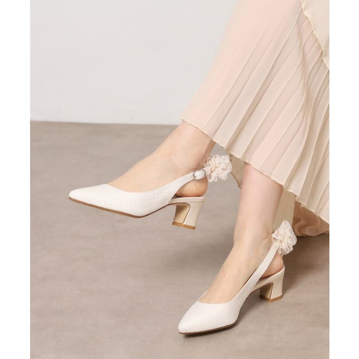 アイボリー(304) | シフォンリボン付きバックストラップパンプス | ESPERANZA