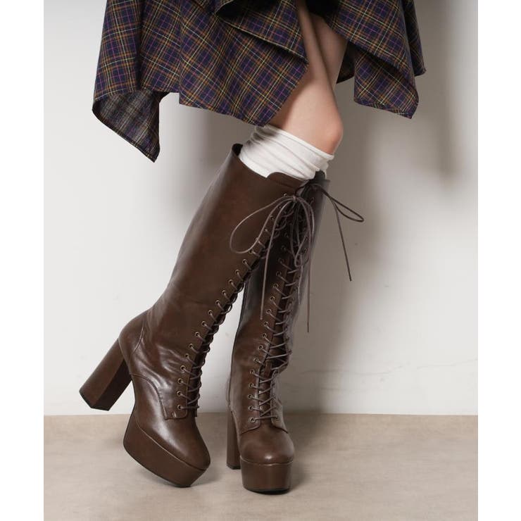 【ラク盛り／ロングブーツ】リピーター続出／脚長美脚 レースアップロングブーツ | ESPERANZA | 詳細画像2 
