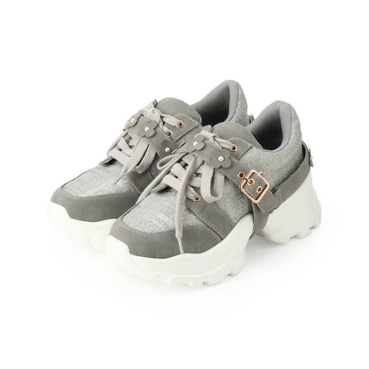 グレー(912) | ツイード風フラワーベルト厚底スニーカー | ESPERANZA