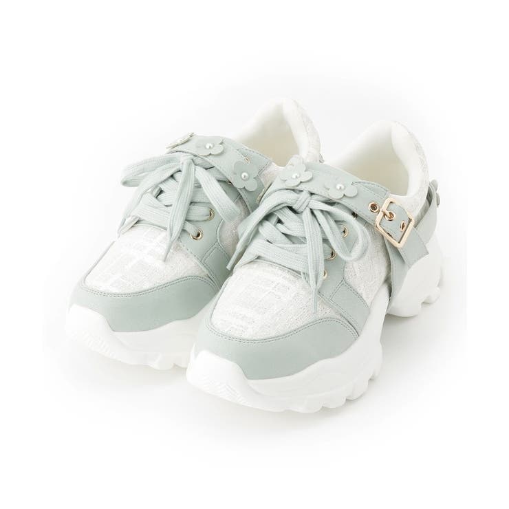 ミントグリーン(921) | ツイード風フラワーベルト厚底スニーカー | ESPERANZA