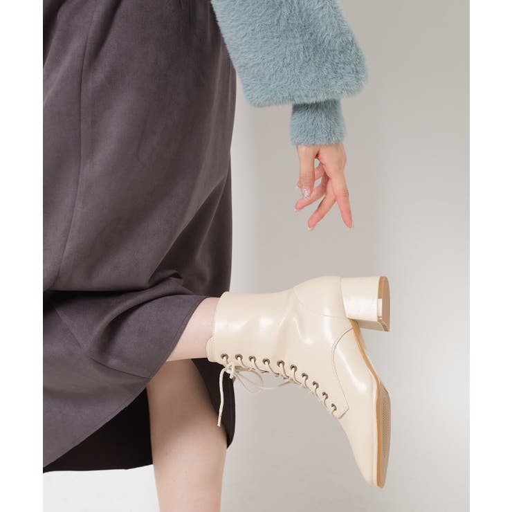 アイボリー(004) | スクエアレースアップショートブーツ レイン対応 | ESPERANZA