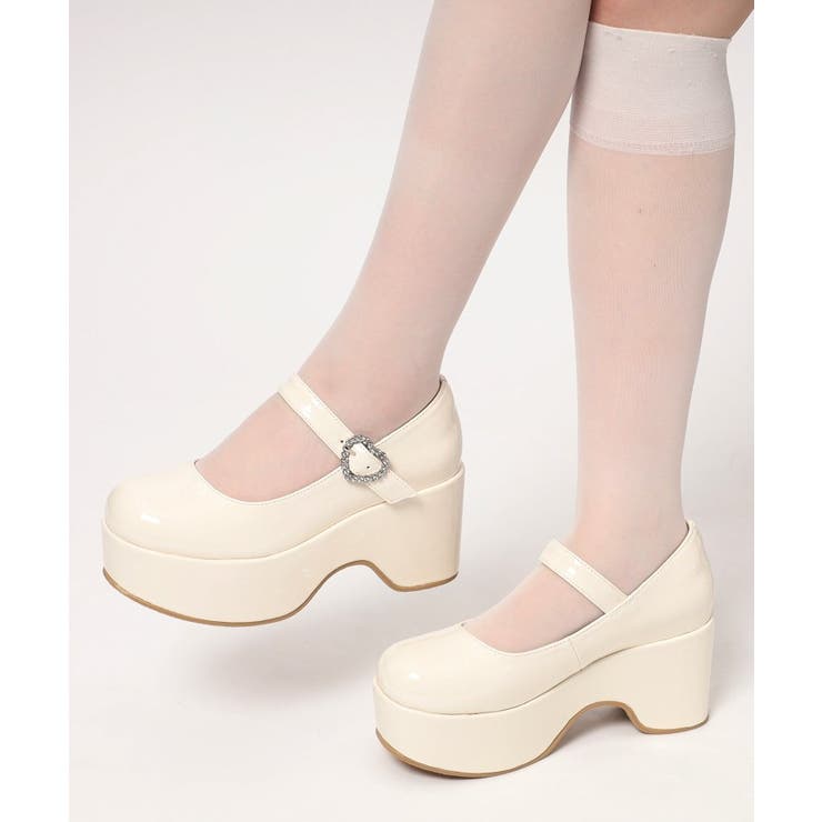 キラキラハートバックルらくちんウエッジ厚底パンプス | ESPERANZA | 詳細画像1 