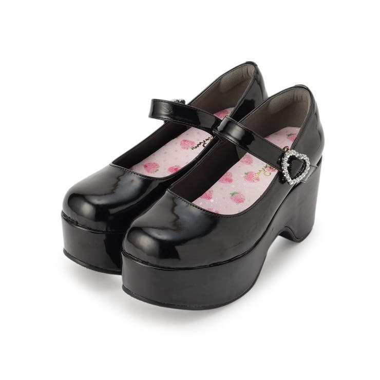 エナメルブラック(219) | キラキラハートバックルらくちんウエッジ厚底パンプス | ESPERANZA