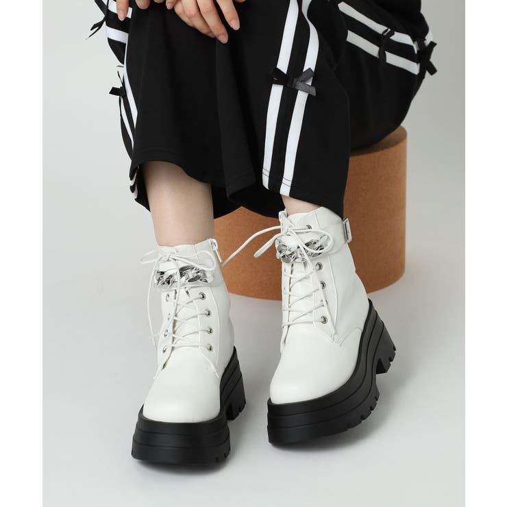 厚底3段ソールチェーン付き ベルト付きレースアップブーツ | ESPERANZA | 詳細画像15 