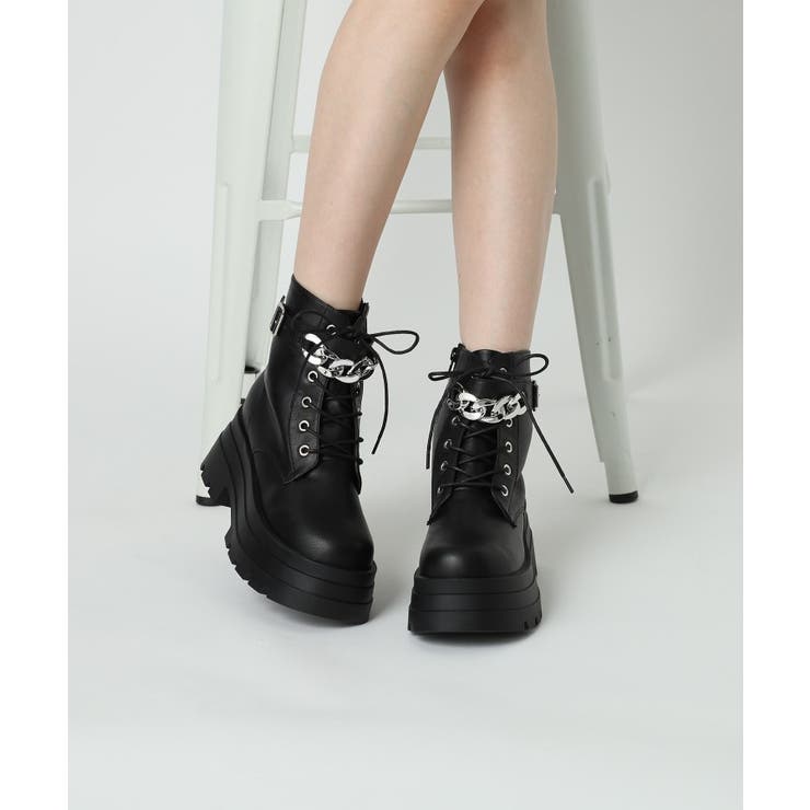 厚底3段ソールチェーン付き ベルト付きレースアップブーツ | ESPERANZA | 詳細画像17 