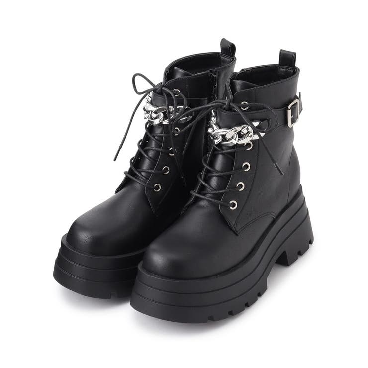ブラック(019) | 厚底3段ソールチェーン付き ベルト付きレースアップブーツ | ESPERANZA