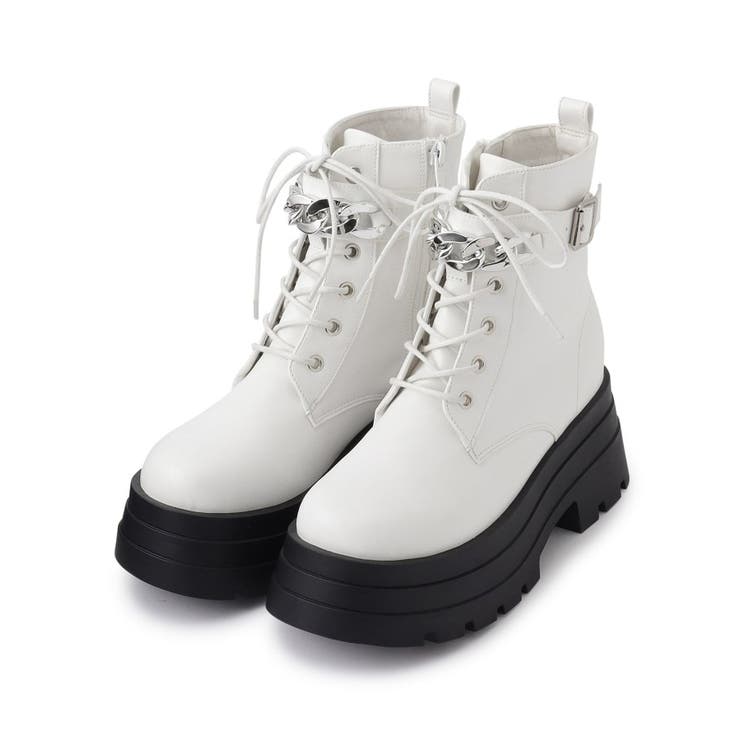 ホワイト(001) | 厚底3段ソールチェーン付き ベルト付きレースアップブーツ | ESPERANZA