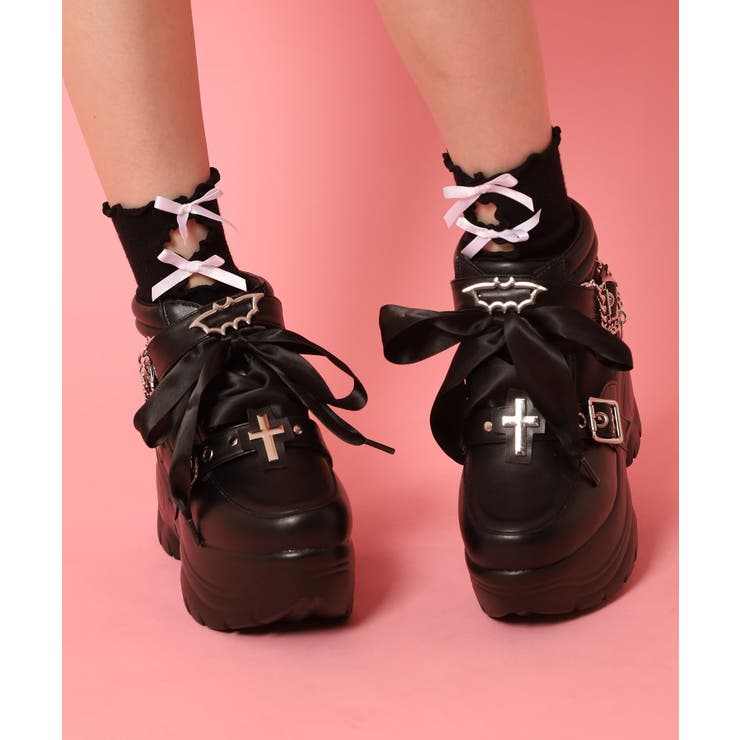 ブラック(019) | 十字架チュールスニーカー | ESPERANZA