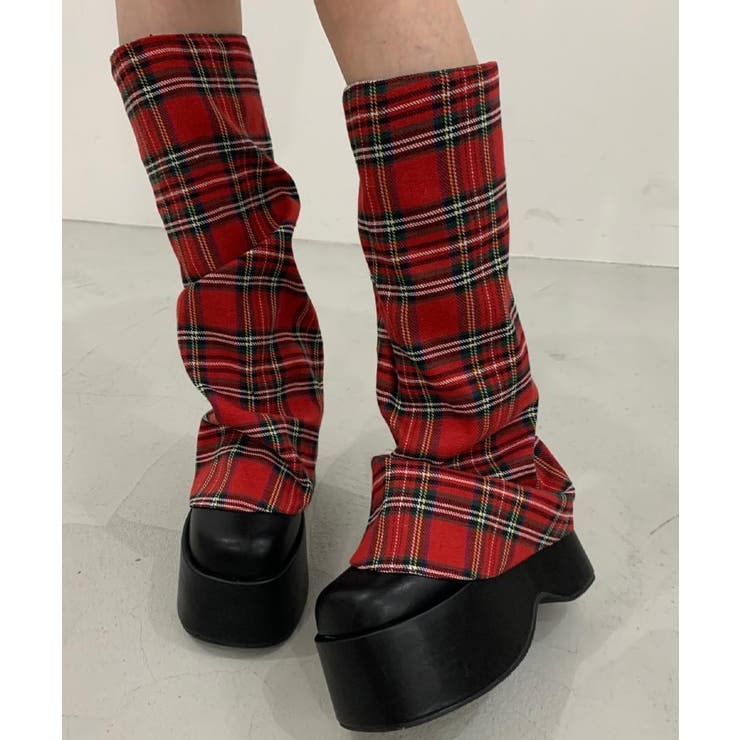 レッド花柄ブーツカバー 厚底ブーツカバーロングブーツ[品番：WRDW0224891]｜ESPERANZA