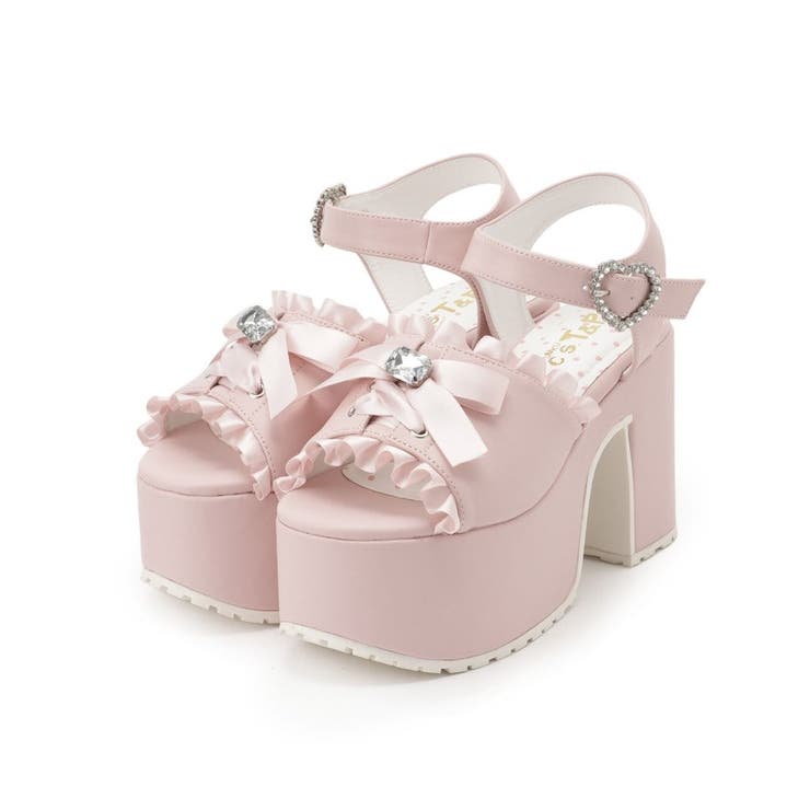 ピンク(072) | 地雷系 厚底リボンレースアップサンダル | ESPERANZA