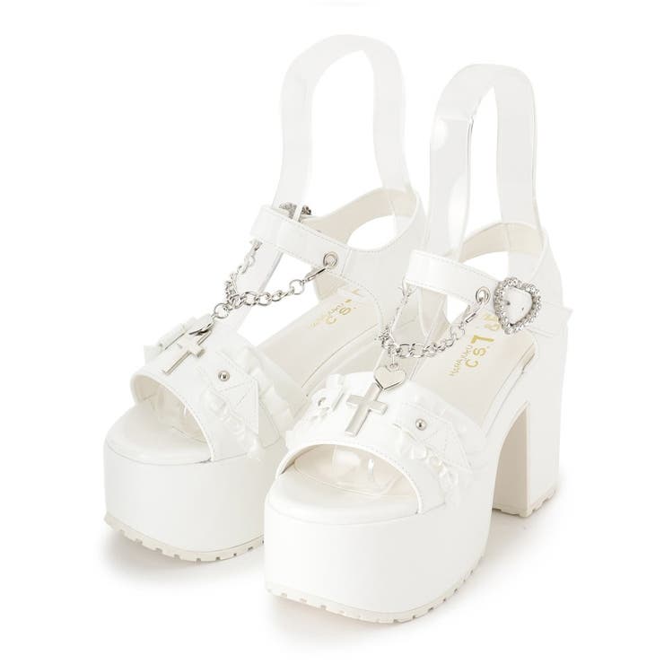 ホワイト(201) | 厚底ハートチェ―ン付き十字架サンダル | ESPERANZA