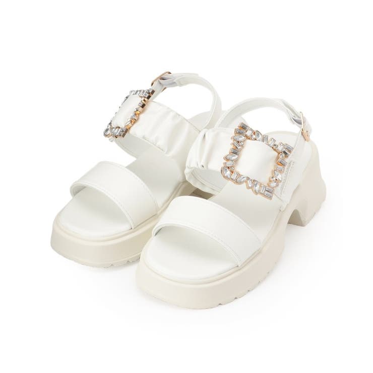 ホワイト(001) | バックル付きギャザーサンダル | ESPERANZA