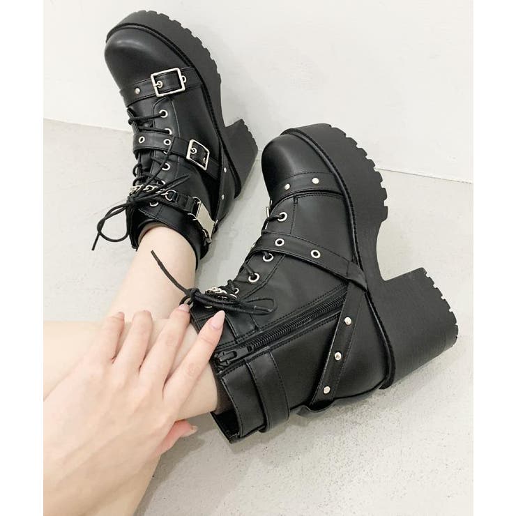 ブラック(019) | 厚底ベルト付きブーツ | ESPERANZA