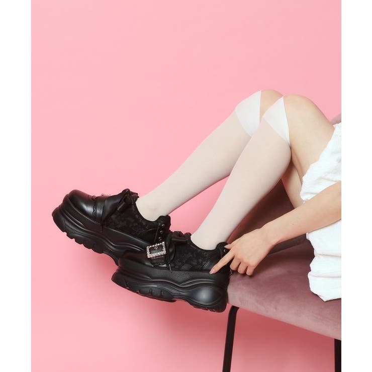 ブラック(019) | 夢見る厚底十字架キラキラスニーカー | ESPERANZA