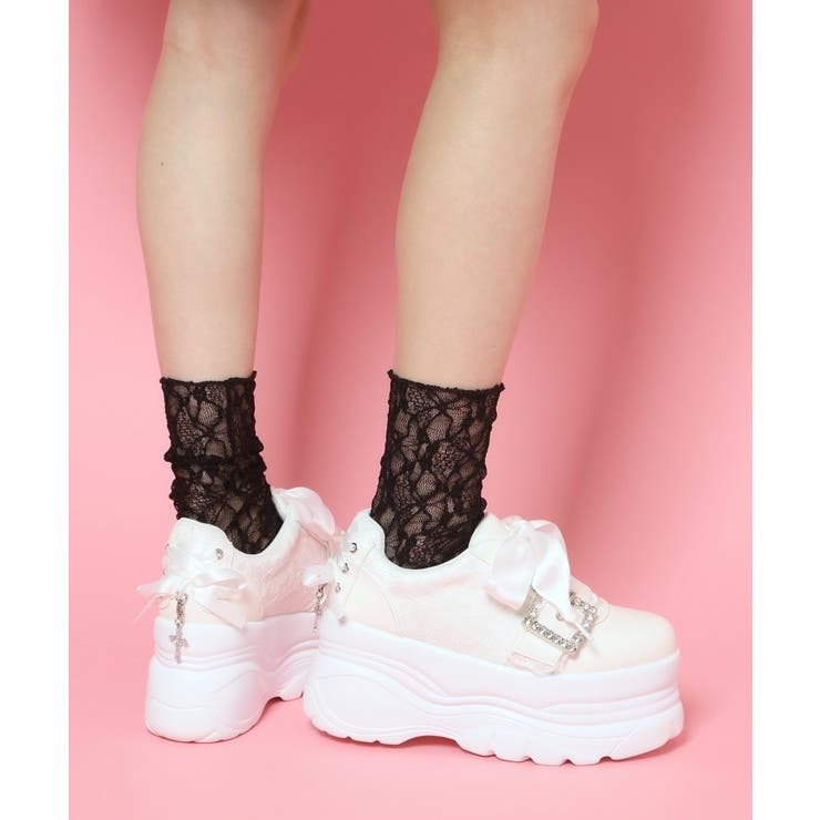 ホワイト(001) | 夢見る厚底十字架キラキラスニーカー | ESPERANZA