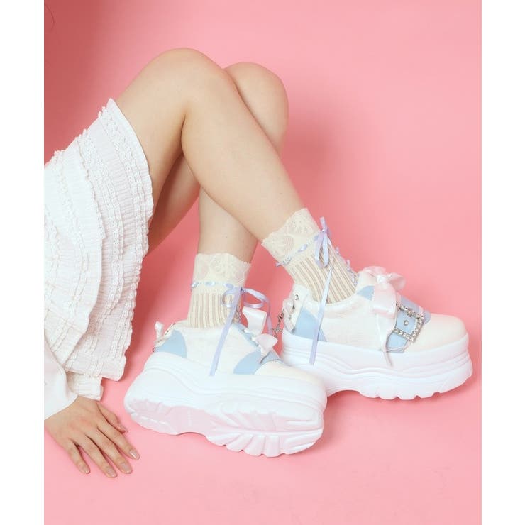 ブルー(992) | 夢見る厚底十字架キラキラスニーカー | ESPERANZA