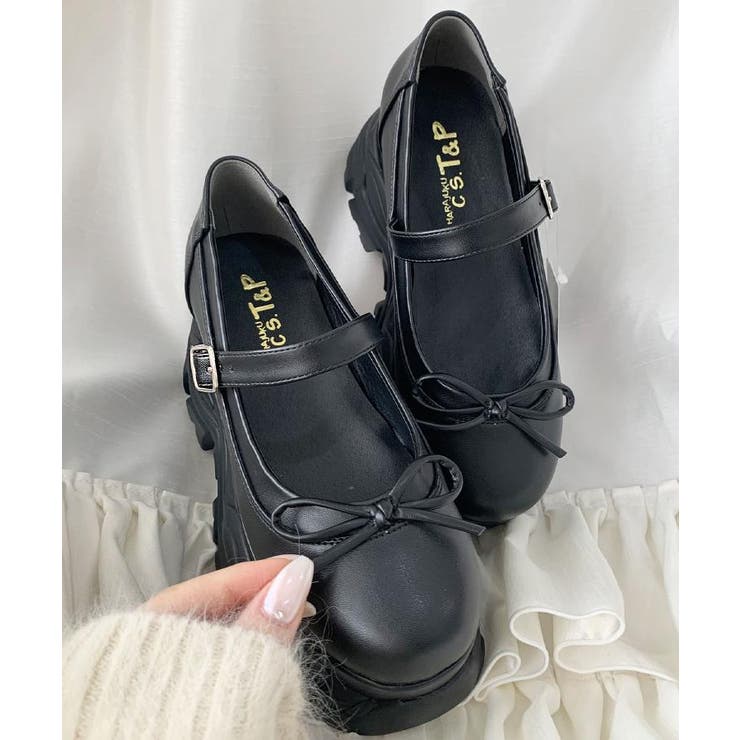 ブラック(019) | 厚底ストラップリボンパンプス | ESPERANZA