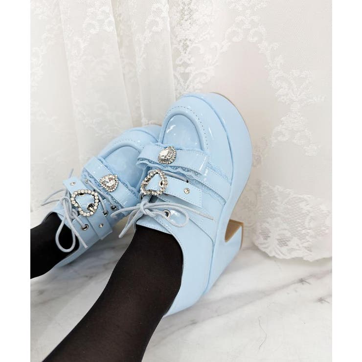 ブルー(292) | 夢見る厚底キラキラハート付きパンプス | ESPERANZA