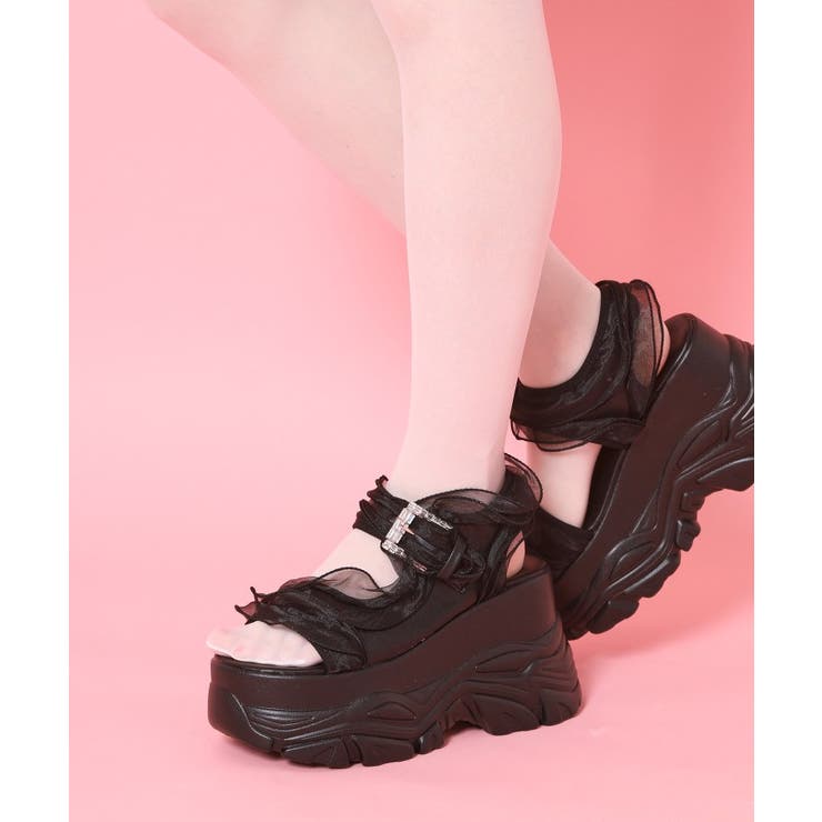 ブラック(019) | 厚底ダブルソールシフォンサンダル | ESPERANZA