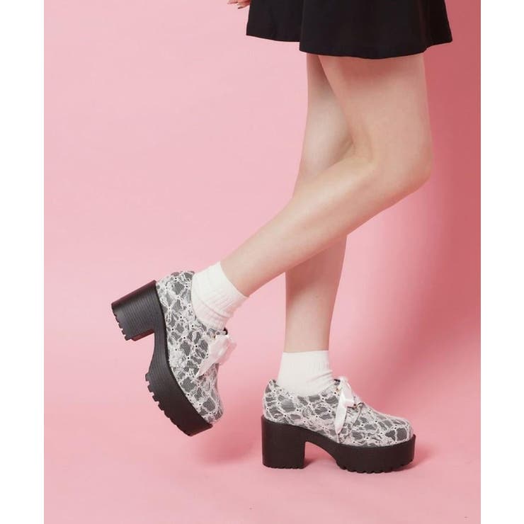 ブラック(919) | 厚底サテンリボンレースアップヒールシューズ | ESPERANZA