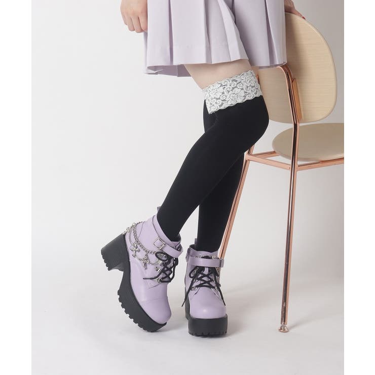 厚底十字架チャーム付きチェーンブーツ | ESPERANZA | 詳細画像44 