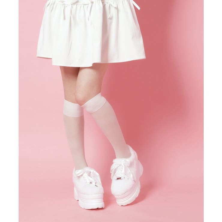 ホワイト(401) | 【新色追加】サテンリボンレースアップ厚底スニーカー | ESPERANZA