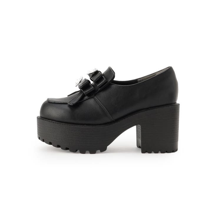 ビジューハート付ダブルリボン厚底パンプス[品番：WRDW0203479