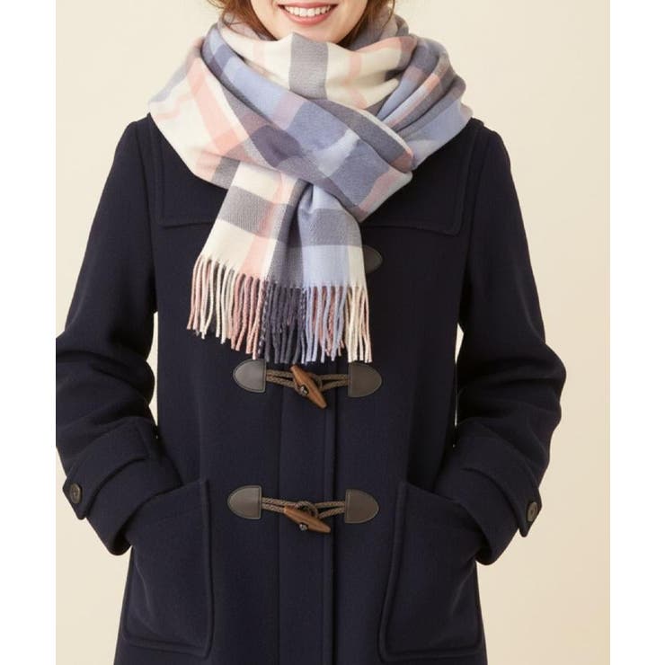 ブルー(092) | 【防寒】あったかチェック柄の大判ストール | ESPERANZA