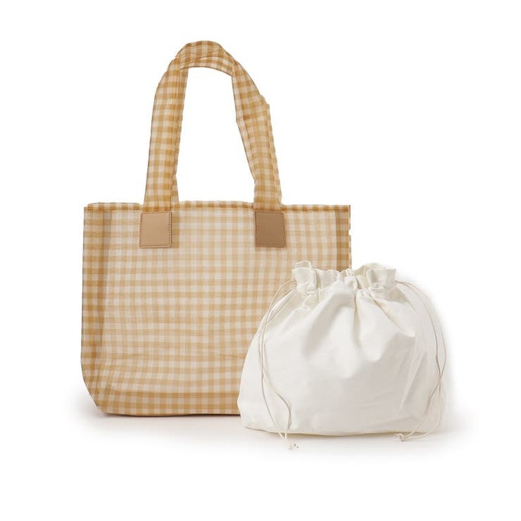 ベージュ(052) | 【新生活・新学期】ギンガムチェック チュールバッグ トートバッグ | ESPERANZA