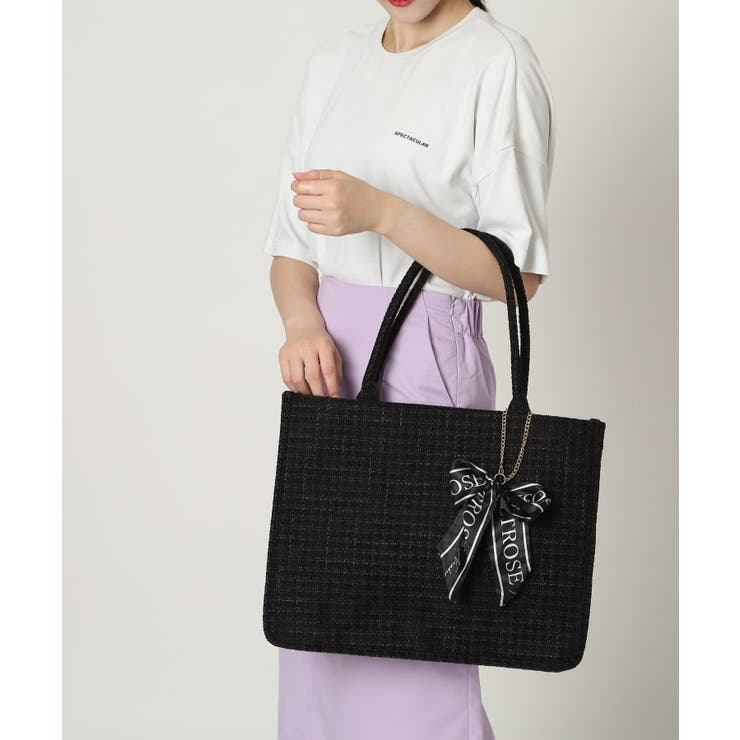 リボン付きツイードトートバッグ[品番：WRDW0179346]｜ESPERANZA