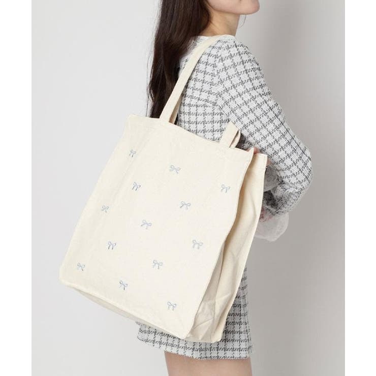 アイボリー(004) | 【新生活・新学期】リボン刺繍キャンバストートバッグ | ESPERANZA