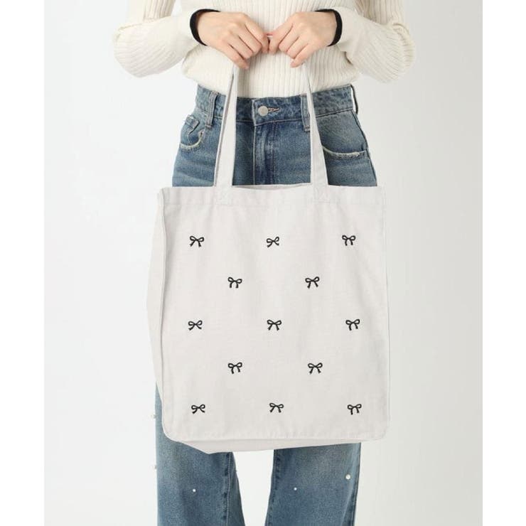 グレー(012) | 【新生活・新学期】リボン刺繍キャンバストートバッグ | ESPERANZA