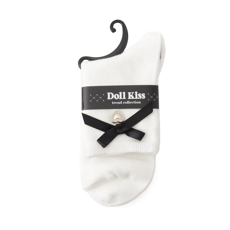 ホワイト(001) | サテンリボン×ハートパーツ付きソックス | ESPERANZA