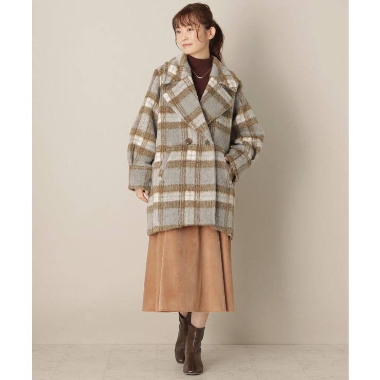 DEICY シャギーチェックドルマンコート ベージュ