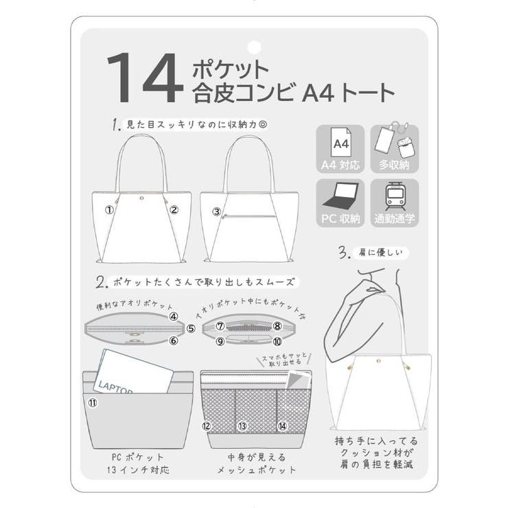 【12ポケット／PC対応】合皮コンビA4トート | ITS'DEMO | 詳細画像27 