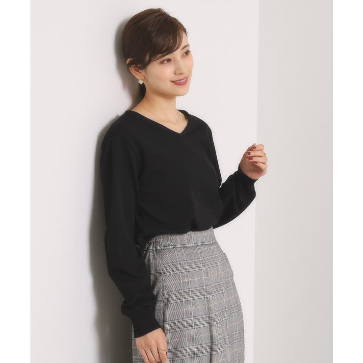 ブラック(019) | 【縮みに強い／洗濯機OK】Vネックニットプルオーバー | ITS'DEMO