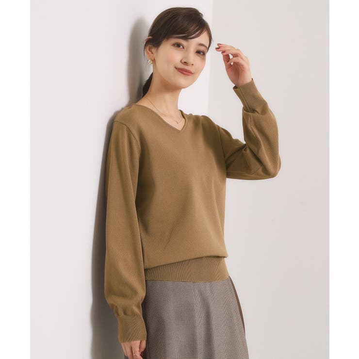 モカブラウン(042) | 【縮みに強い／洗濯機OK】Vネックニットプルオーバー | ITS'DEMO