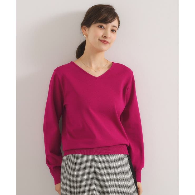 ピンク(074) | 【縮みに強い／洗濯機OK】Vネックニットプルオーバー | ITS'DEMO