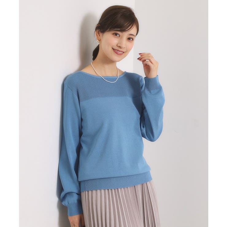 ブルー(092) | 【縮みに強い／洗濯機OK】編地切替ニットプルオーバー | ITS'DEMO