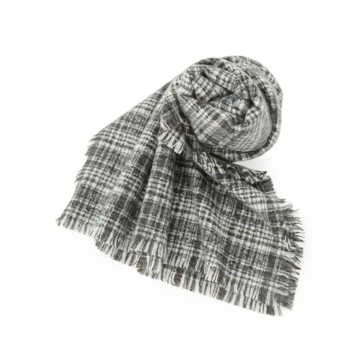 ブラック(219) | 【手洗い可】ラメツイード風チェックストール | ITS'DEMO