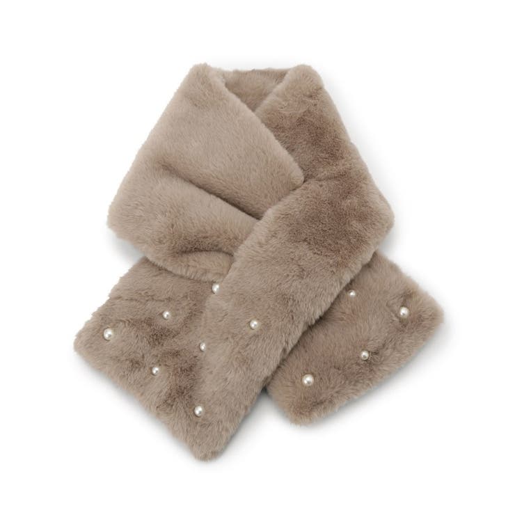 ベージュ(052) | ランダムパール調フェイクファーマフラー | ITS'DEMO