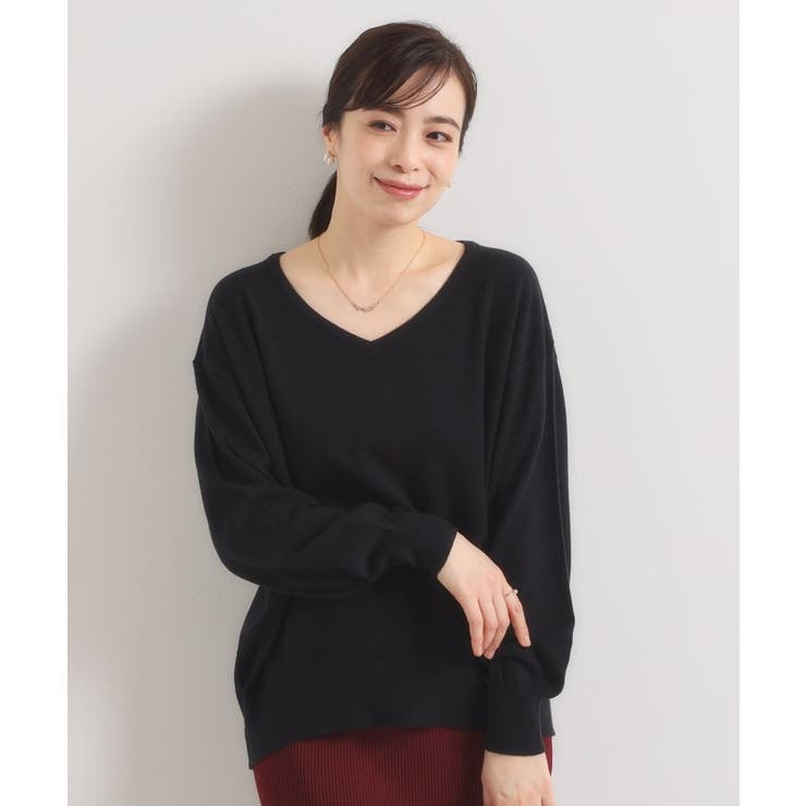 ブラック(019) | 【静電気防止／手洗い可】クリーミータッチVネックニット | ITS'DEMO