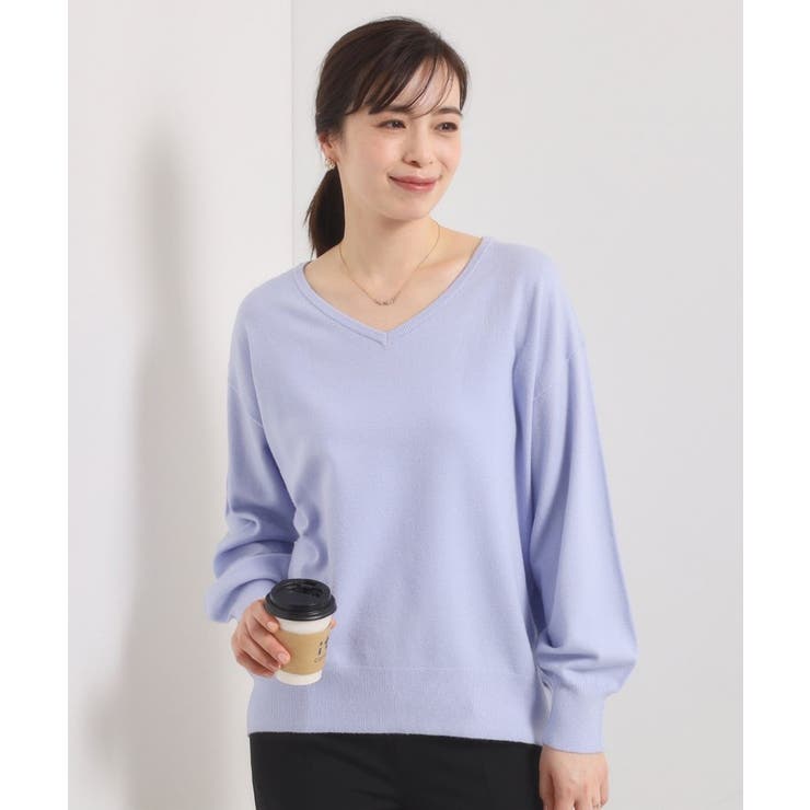 サックスブルー(090) | 【静電気防止／手洗い可】クリーミータッチVネックニット | ITS'DEMO