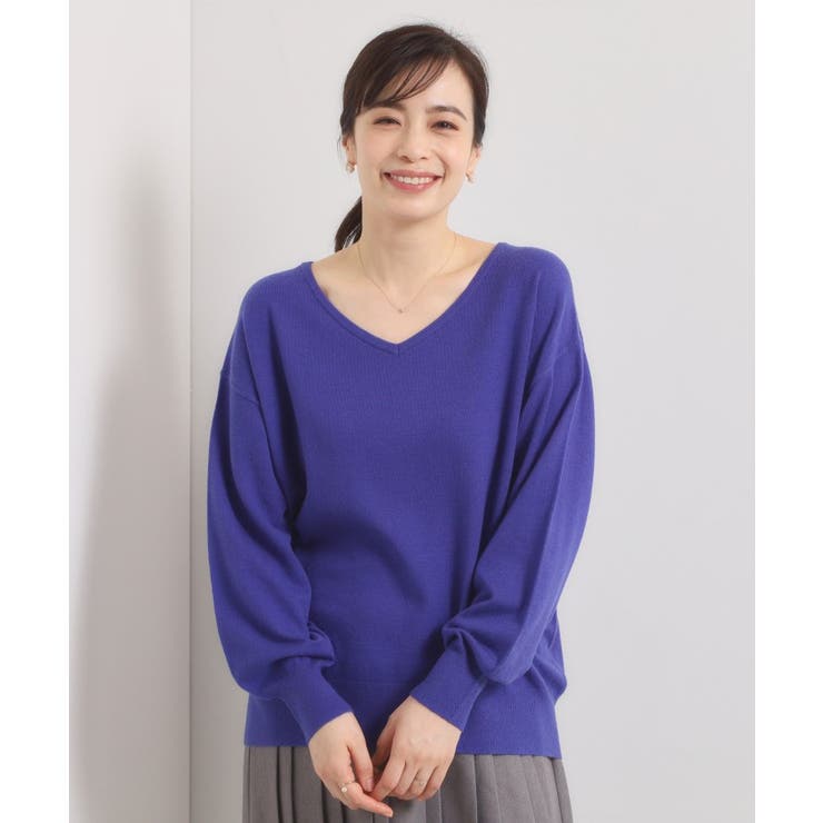 ブルー(092) | 【静電気防止／手洗い可】クリーミータッチVネックニット | ITS'DEMO